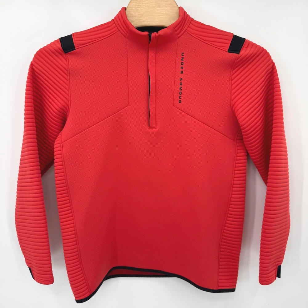 Under Armour Pullover Mens Large Red ColdGear Golf 1/4 Zip Ribbed Texture